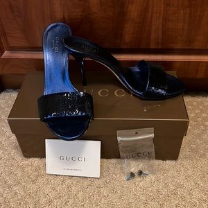 Gucci royal blue heel sliders